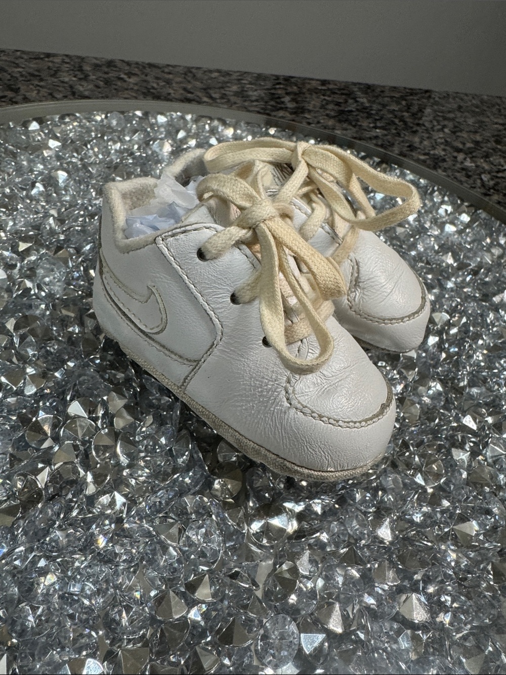 Nike White Baby Leather Sneaker with Cream Laces